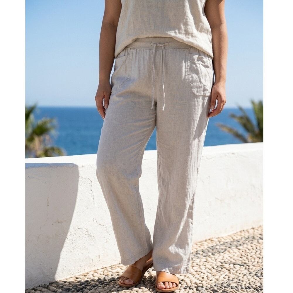 Style & Co. Pull On Linen Pants Womens 1XP Straight Leg Beachy Coastal Resort